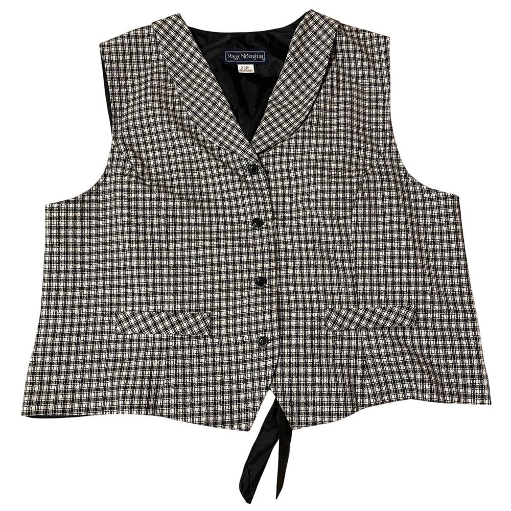 VTG Maggie McNaughton 90s Gingham Black & White Cottage Core Vest Size 22W
